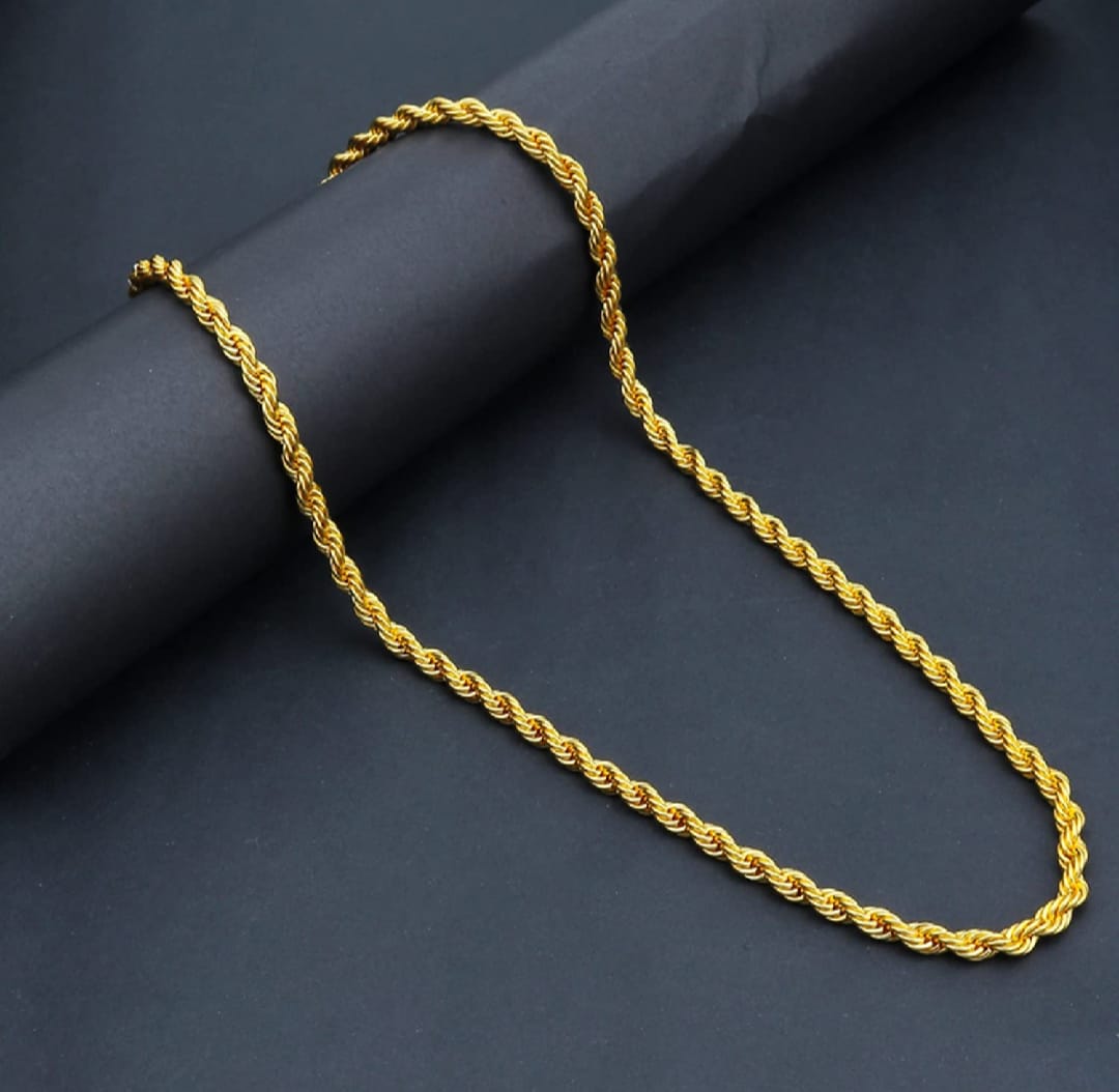 Sterling Golden 2.25mm Shiny-Cut Rope Chain Necklace For Men..........
