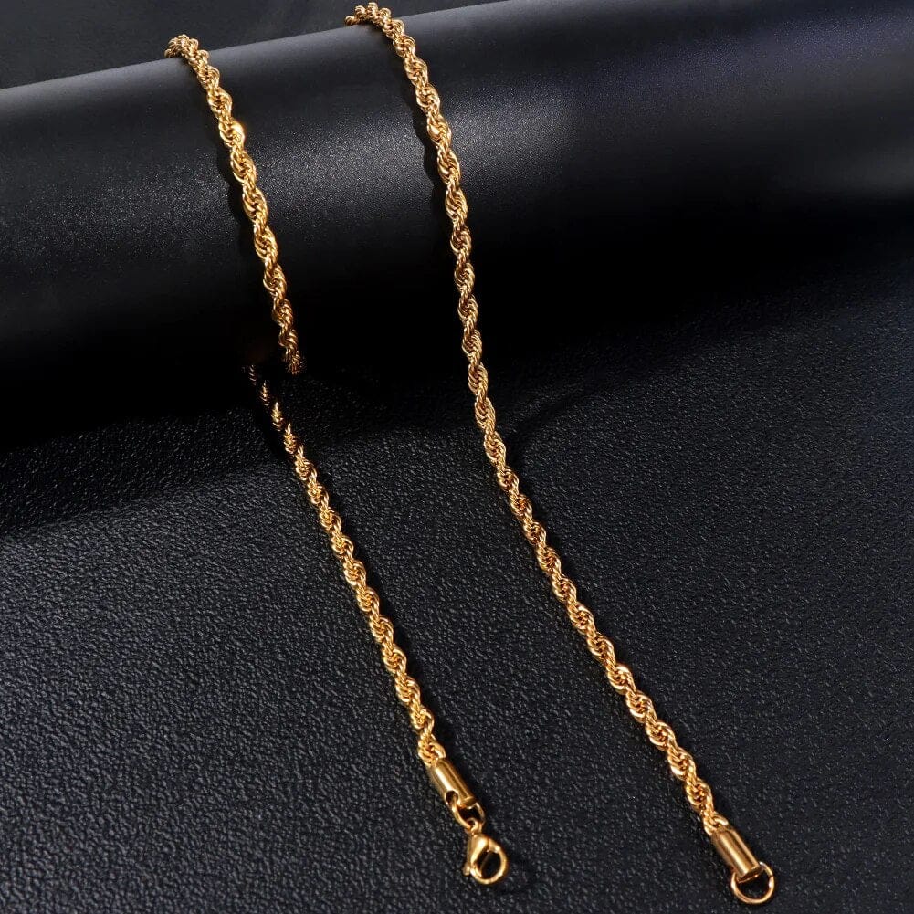 Sterling Golden 2.25mm Shiny-Cut Rope Chain Necklace For Men..........