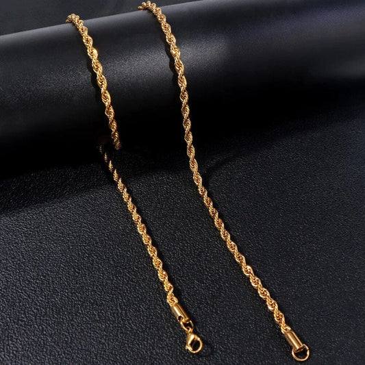 Sterling Golden 2.25mm Shiny-Cut Rope Chain Necklace For Men..........