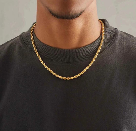 Sterling Golden 2.25mm Shiny-Cut Rope Chain Necklace For Men..........